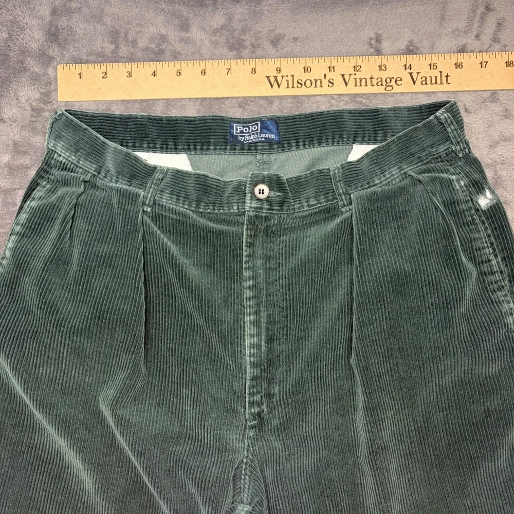 Vintage Polo Ralph Lauren Pants Mens 34 Green Polo Cords Pleated Corduroy 34x32 - Picture 5 of 9